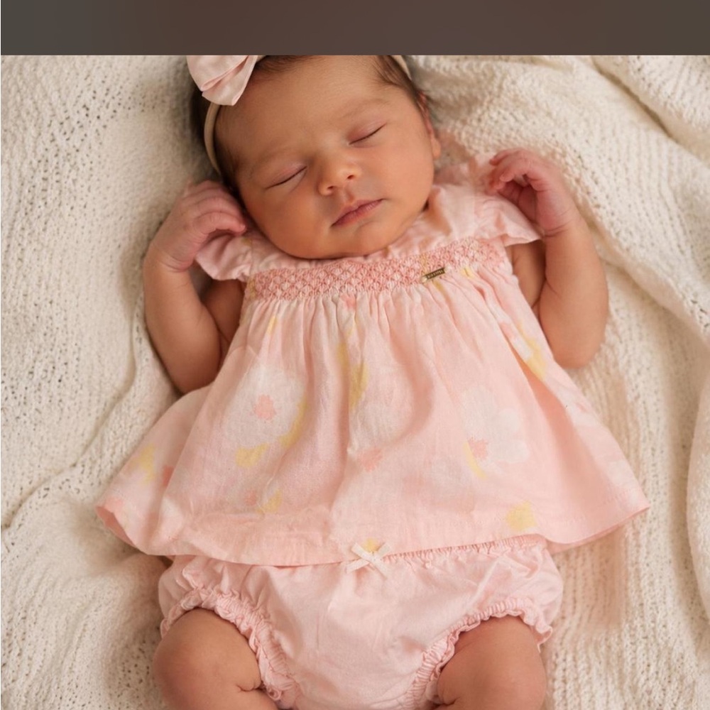 Baby Pink Floral Smocked Top & Bloomers Set - Kids Accessories